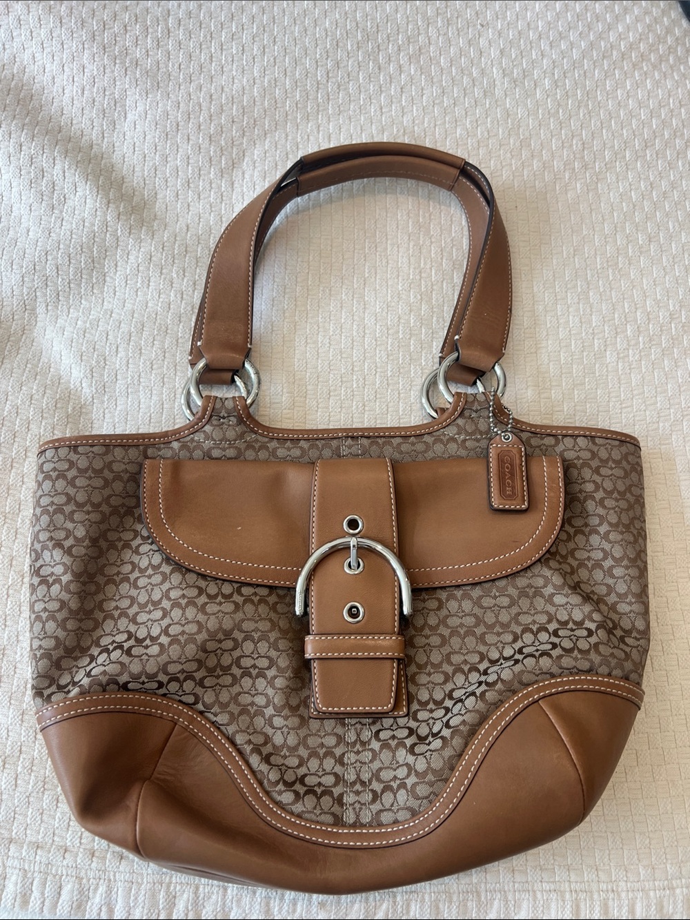 Coach Brown Signature Canvas & Leather Shoulder Bag